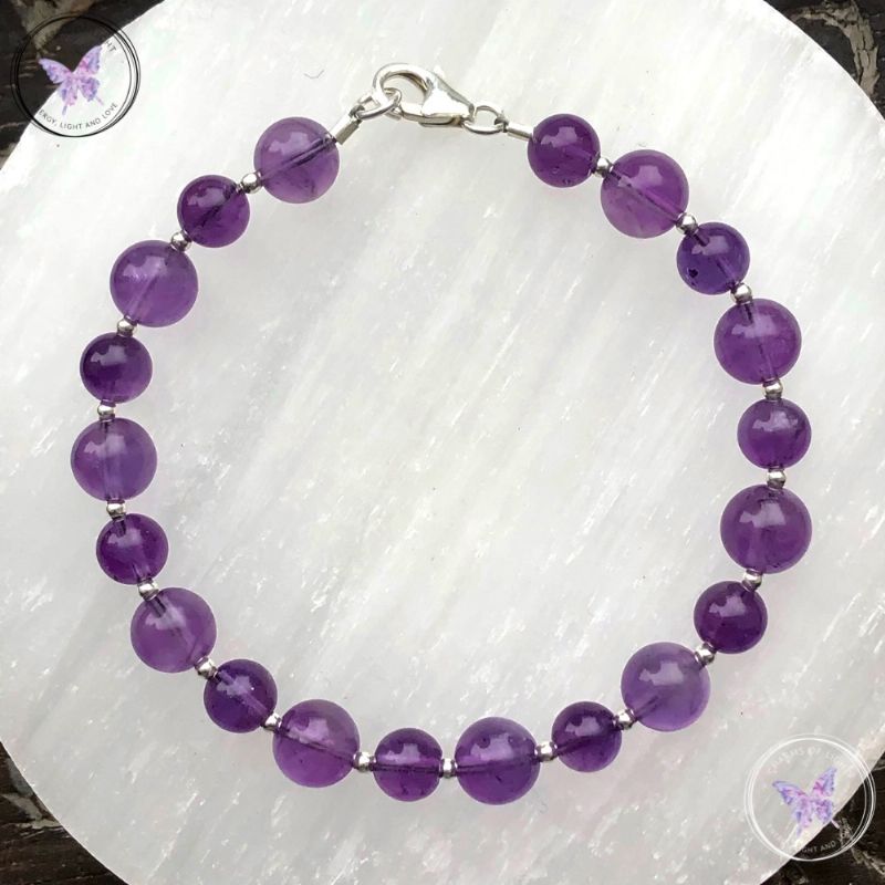 Amethyst & Silver Bead Bracelet